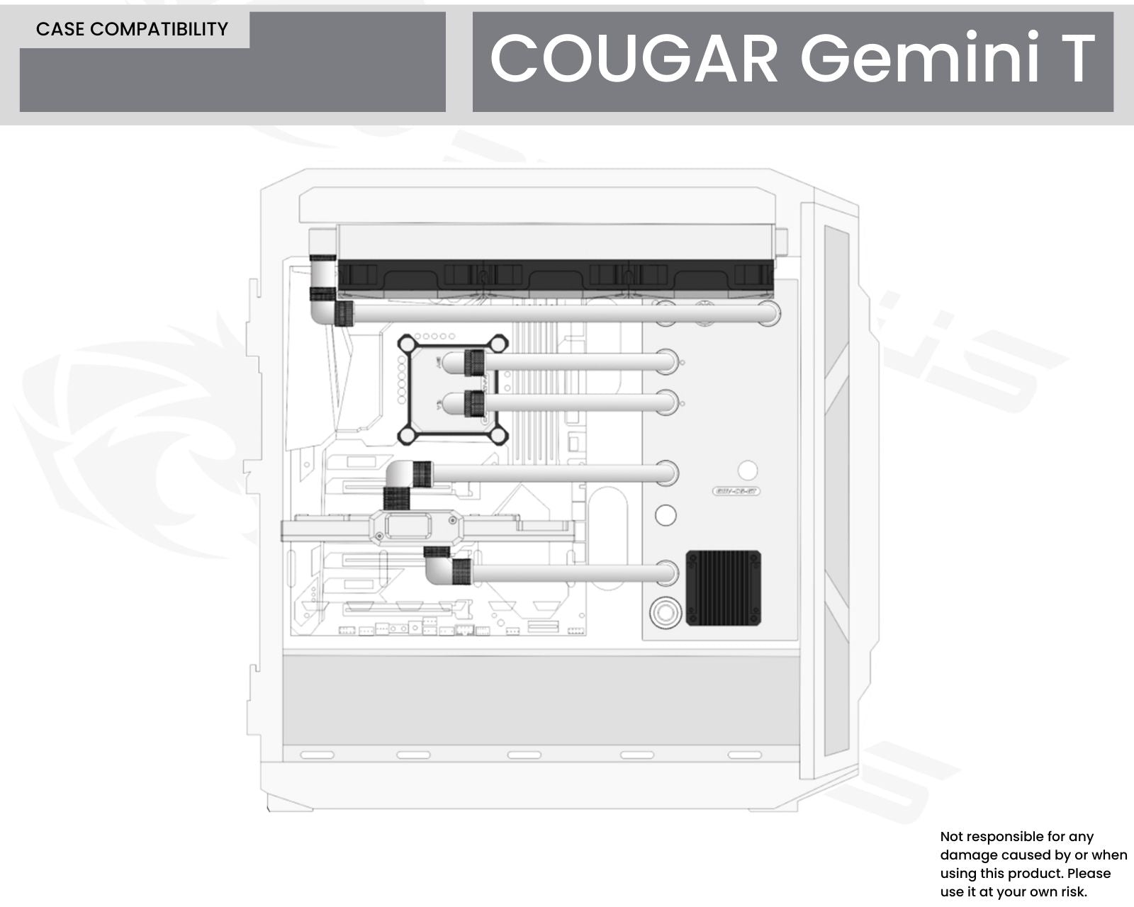 Bykski Distro Plate For COUGAR Gemini T - PMMA w/ 5v Addressable RGB(RBW) (RGV-CG-GT-P-K) - DDC Pump With Armor