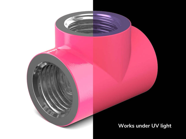 PrimoChill G 1/4in. Inline 3-Way SX Female T Adapter - UV Pink