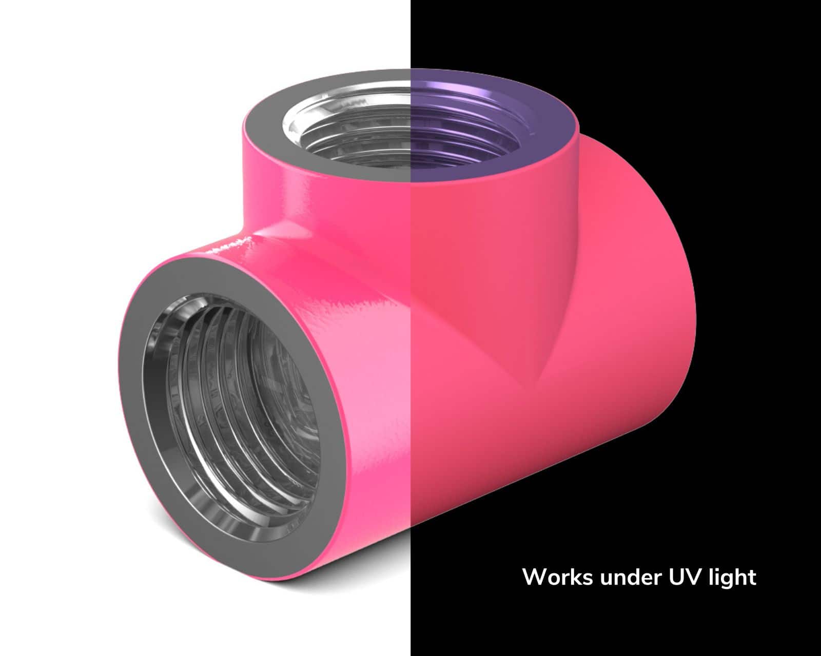 PrimoChill G 1/4in. Inline 3-Way SX Female T Adapter - UV Pink