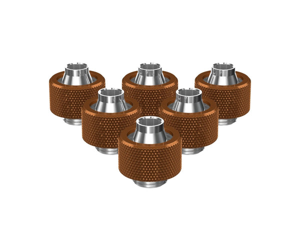 PrimoChill SecureFit SX - Premium Compression Fitting For 7/16in ID x 5/8in OD Flexible Tubing 6 Pack (F-SFSX758-6) - Available in 20+ Colors, Custom Watercooling Loop Ready - PrimoChill - KEEPING IT COOL Copper