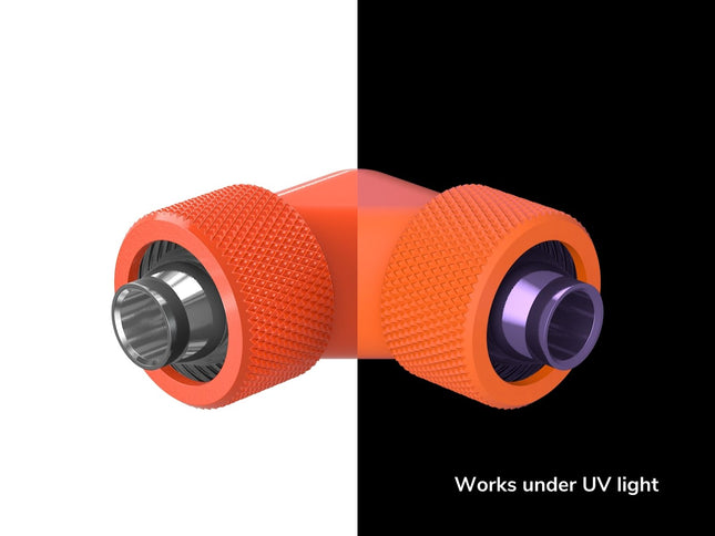 PrimoChill SecureFit SX - Premium 90 Degree Compression Fitting Set For 3/8in ID x 5/8in OD Flexible Tubing (F-SFSX5890) - Available in 20+ Colors, Custom Watercooling Loop Ready - UV Orange