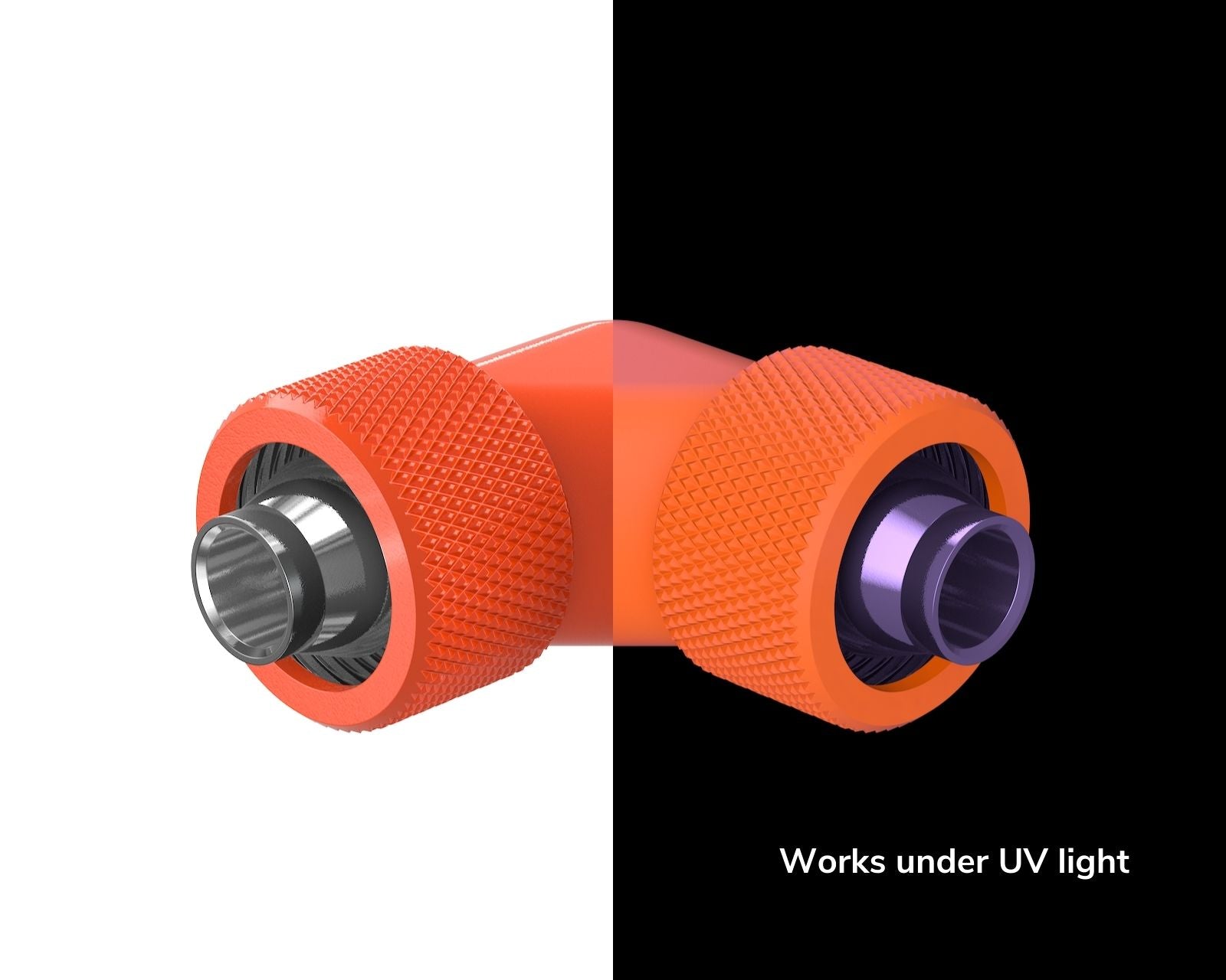 PrimoChill SecureFit SX - Premium 90 Degree Compression Fitting Set For 3/8in ID x 5/8in OD Flexible Tubing (F-SFSX5890) - Available in 20+ Colors, Custom Watercooling Loop Ready - UV Orange