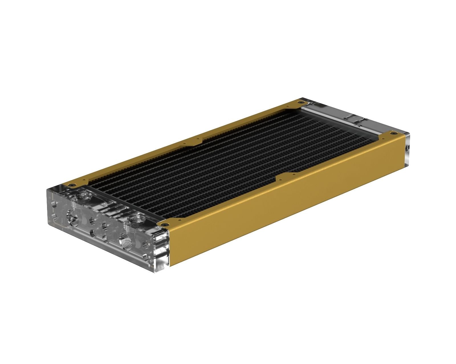 PrimoChill 240SL (30mm) EXIMO Modular Radiator, Clear Acrylic, 2x120mm, Dual Fan (R-SL-A24) Available in 20+ Colors, Assembled in USA and Custom Watercooling Loop Ready - Gold