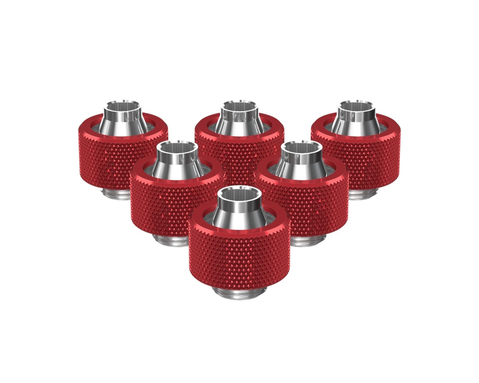 PrimoChill SecureFit SX - Premium Compression Fitting For 3/8in ID x 5/8in OD Flexible Tubing 6 Pack (F-SFSX58-6) - Available in 20+ Colors, Custom Watercooling Loop Ready - Candy Red