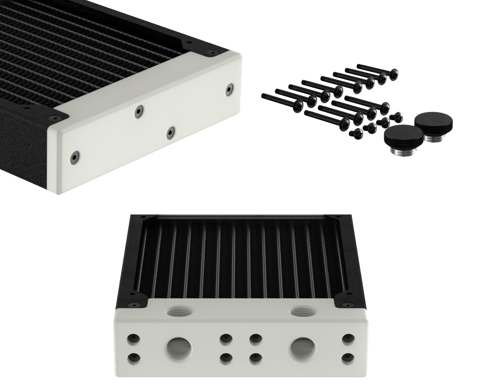 PrimoChill 360SL (30mm) EXIMO Modular Radiator, White POM, 3x120mm, Triple Fan (R-SL-W36) Available in 20+ Colors, Assembled in USA and Custom Watercooling Loop Ready - TX Matte Black