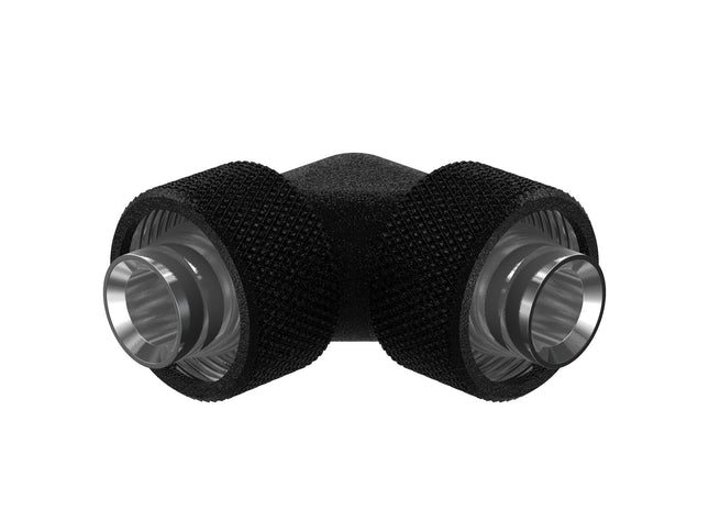 PrimoChill SecureFit SX - Premium 90 Degree Compression Fitting Set For 1/2in ID x 3/4in OD Flexible Tubing (F-SFSX3490) - Available in 20+ Colors, Custom Watercooling Loop Ready - TX Matte Black