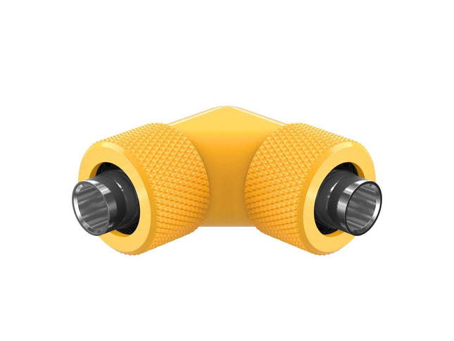 PrimoChill SecureFit SX - Premium 90 Degree Compression Fitting Set For 3/8in ID x 1/2in OD Flexible Tubing (F-SFSX1290) - Available in 20+ Colors, Custom Watercooling Loop Ready - Yellow