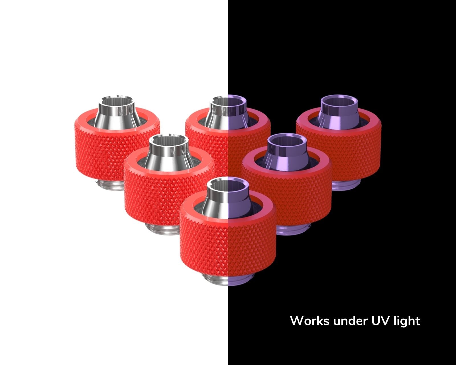 PrimoChill SecureFit SX - Premium Compression Fitting For 7/16in ID x 5/8in OD Flexible Tubing 6 Pack (F-SFSX758-6) - Available in 20+ Colors, Custom Watercooling Loop Ready - UV Red