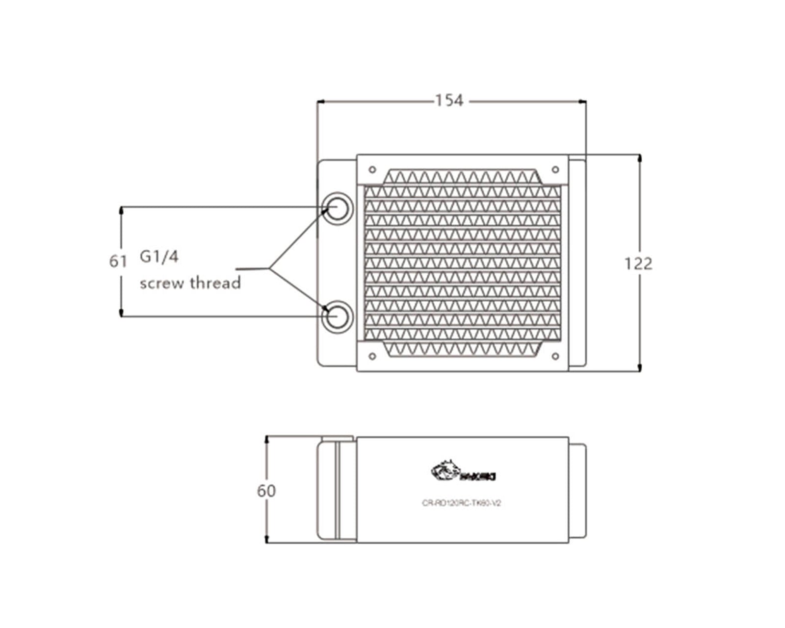 Rd12 Radiator Bykski 120mm x 60mm RC Series Radiator, 120mm x 1, Single Fan (CR-RD12 ...