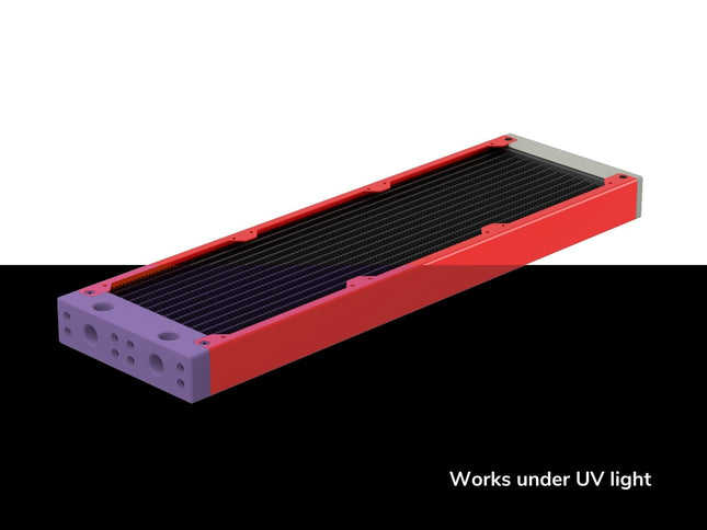PrimoChill 360SL (30mm) EXIMO Modular Radiator, White POM, 3x120mm, Triple Fan (R-SL-W36) Available in 20+ Colors, Assembled in USA and Custom Watercooling Loop Ready - UV Red