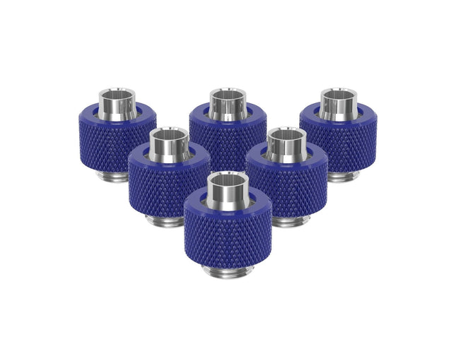 PrimoChill SecureFit SX - Premium Compression Fitting For 3/8in ID x 1/2in OD Flexible Tubing 6 Pack (F-SFSX12-6) - Available in 20+ Colors, Custom Watercooling Loop Ready - True Blue
