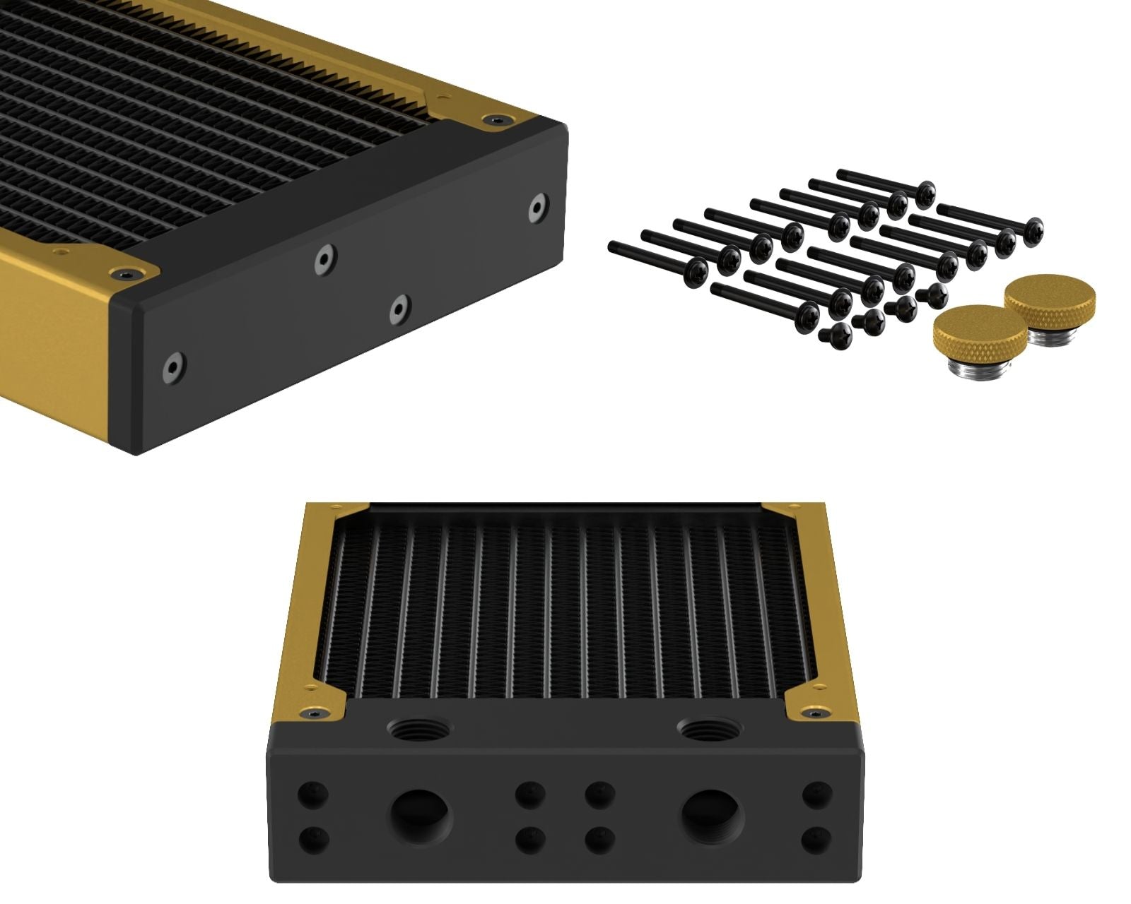 PrimoChill 480SL (30mm) EXIMO Modular Radiator, Black POM, 4x120mm, Quad Fan (R-SL-BK48) Available in 20+ Colors, Assembled in USA and Custom Watercooling Loop Ready - Gold