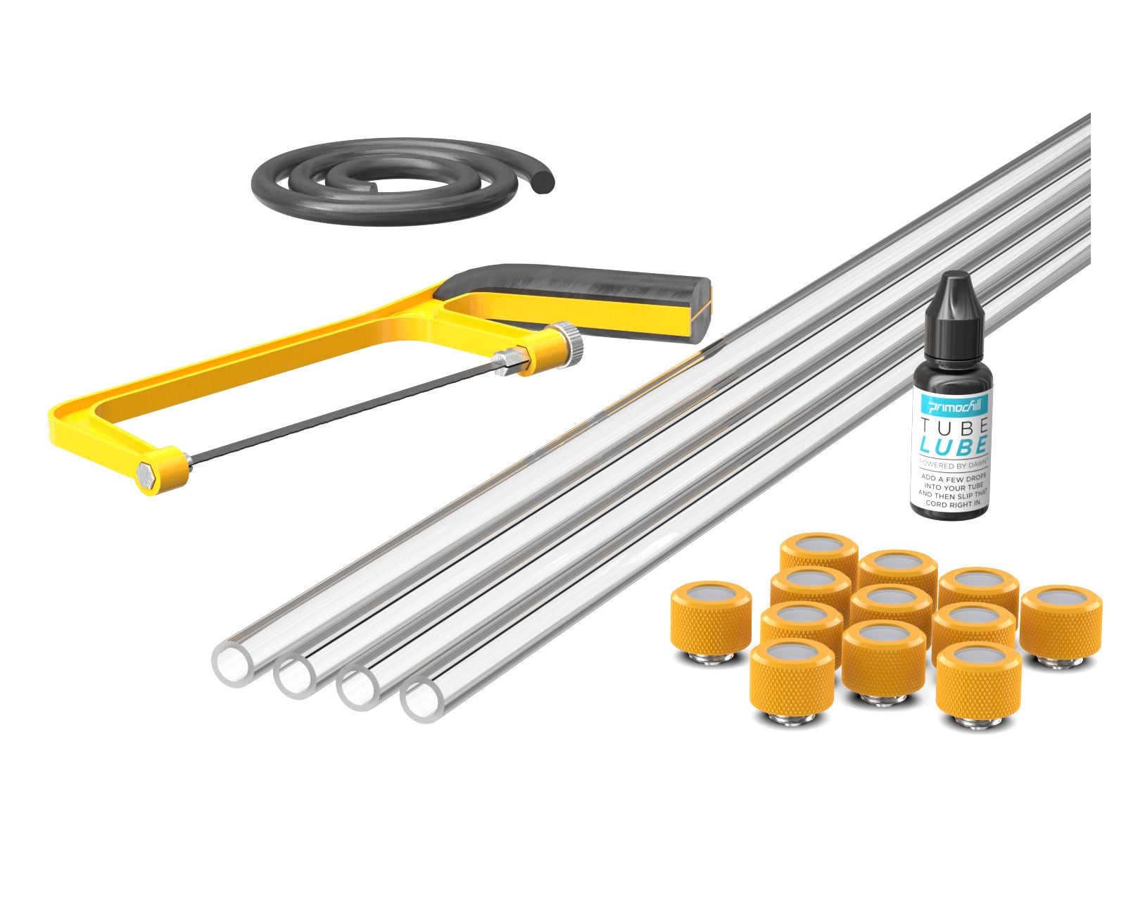 PrimoChill (Professional Kit) 4x 14mm Acrylic/PMMA Tubes, 12x Metrix SX Fitting, Bending Cord and Cutting Tool - Yellow