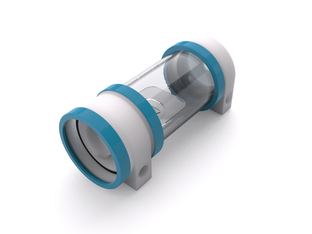 PrimoChill CTR Hard Mount Phase II High Flow D5 Enabled Reservoir - White POM - 120mm - Sky Blue