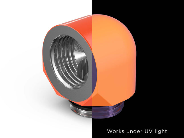 PrimoChill Male to Female G1/4 90 Degree SX Elbow Fitting - UV Orange - UV Orange