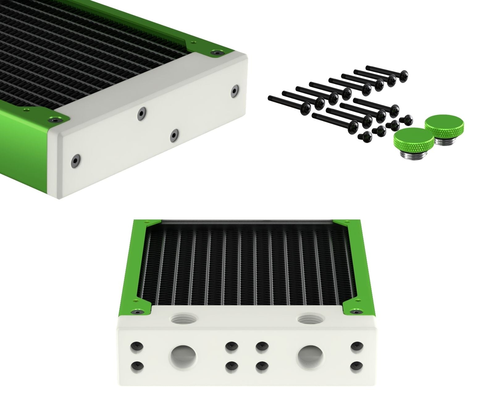 PrimoChill 360SL (30mm) EXIMO Modular Radiator, White POM, 3x120mm, Triple Fan (R-SL-W36) Available in 20+ Colors, Assembled in USA and Custom Watercooling Loop Ready - Toxic Candy