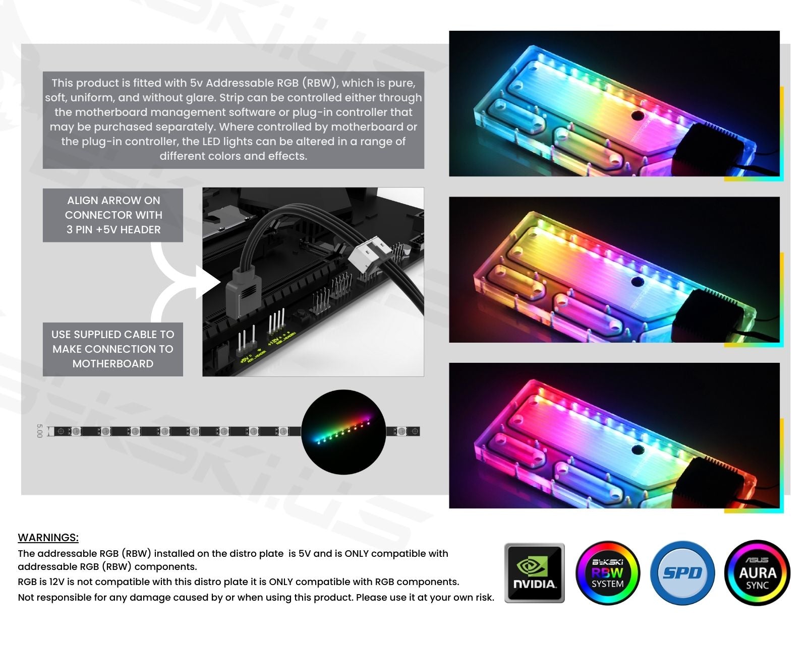 Bykski Distro Plate For ASUS TUF Gaming GT502 PMMA w/ 5v Addressable RGB (RBW) (RGV-AS-GT502-P-K) - DDC Pump With Armor