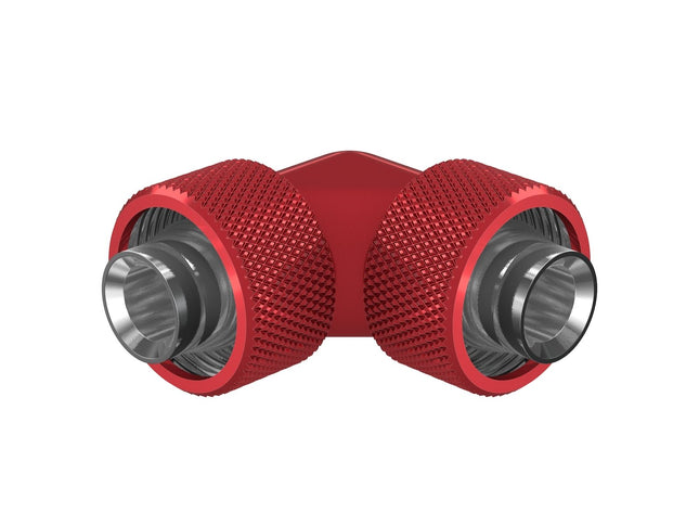 PrimoChill SecureFit SX - Premium 90 Degree Compression Fitting Set For 1/2in ID x 3/4in OD Flexible Tubing (F-SFSX3490) - Available in 20+ Colors, Custom Watercooling Loop Ready - Candy Red
