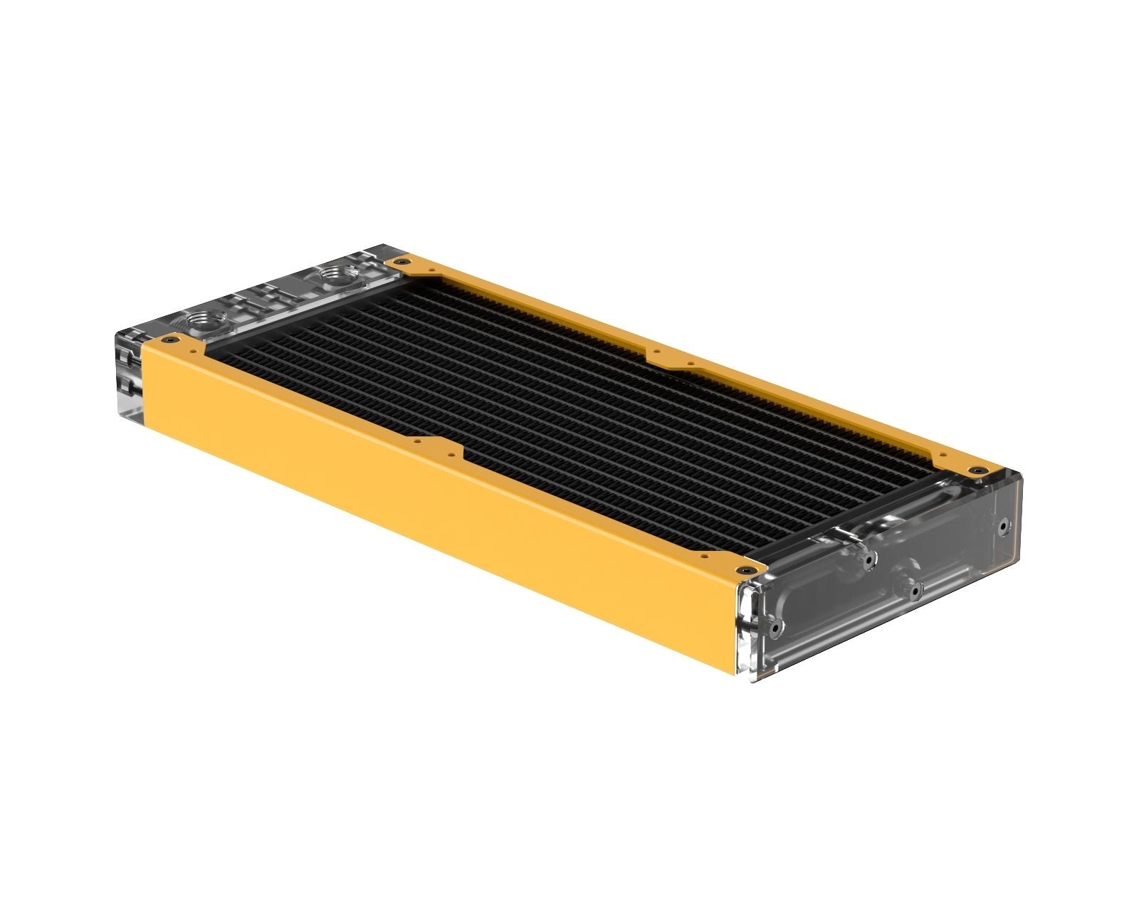 PrimoChill 240SL (30mm) EXIMO Modular Radiator, Clear Acrylic, 2x120mm, Dual Fan (R-SL-A24) Available in 20+ Colors, Assembled in USA and Custom Watercooling Loop Ready - Yellow