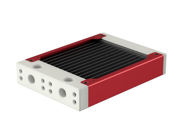 PrimoChill 120SL (30mm) EXIMO Modular Radiator, White POM, 1x120mm, Single Fan (R-SL-W12) Available in 20+ Colors, Assembled in USA and Custom Watercooling Loop Ready - Candy Red