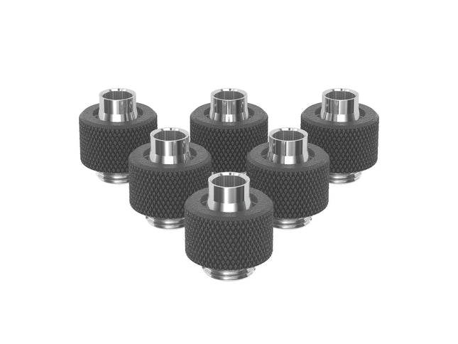 PrimoChill SecureFit SX - Premium Compression Fitting For 3/8in ID x 1/2in OD Flexible Tubing 6 Pack (F-SFSX12-6) - Available in 20+ Colors, Custom Watercooling Loop Ready - TX Matte Gun Metal