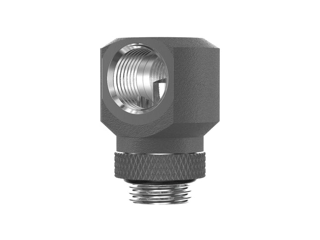PrimoChill InterConnectSX Flat 90 Degree Rotary Fitting (FAF90) – Enhanced PC Cooling with Sleek Aesthetics - Available in 20+ Colors, Custom Watercooling Loop Ready - TX Matte Gun Metal