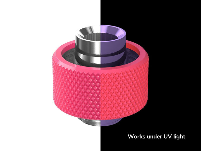 PrimoChill SecureFit SX - Premium Compression Fitting For 1/2in ID x 3/4in OD Flexible Tubing (F-SFSX34) - Available in 20+ Colors, Custom Watercooling Loop Ready - UV Pink