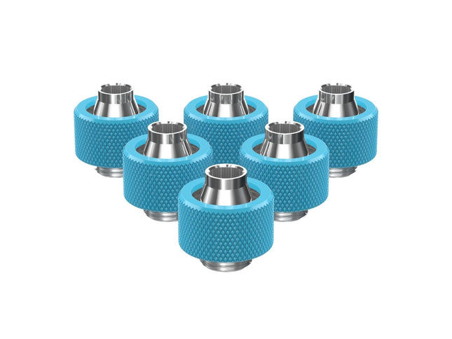 PrimoChill SecureFit SX - Premium Compression Fitting For 7/16in ID x 5/8in OD Flexible Tubing 6 Pack (F-SFSX758-6) - Available in 20+ Colors, Custom Watercooling Loop Ready - Sky Blue