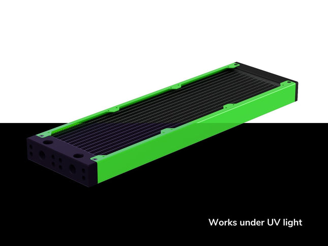 PrimoChill 360SL (30mm) EXIMO Modular Radiator, Black POM, 3x120mm, Triple Fan (R-SL-BK36) Available in 20+ Colors, Assembled in USA and Custom Watercooling Loop Ready - UV Green