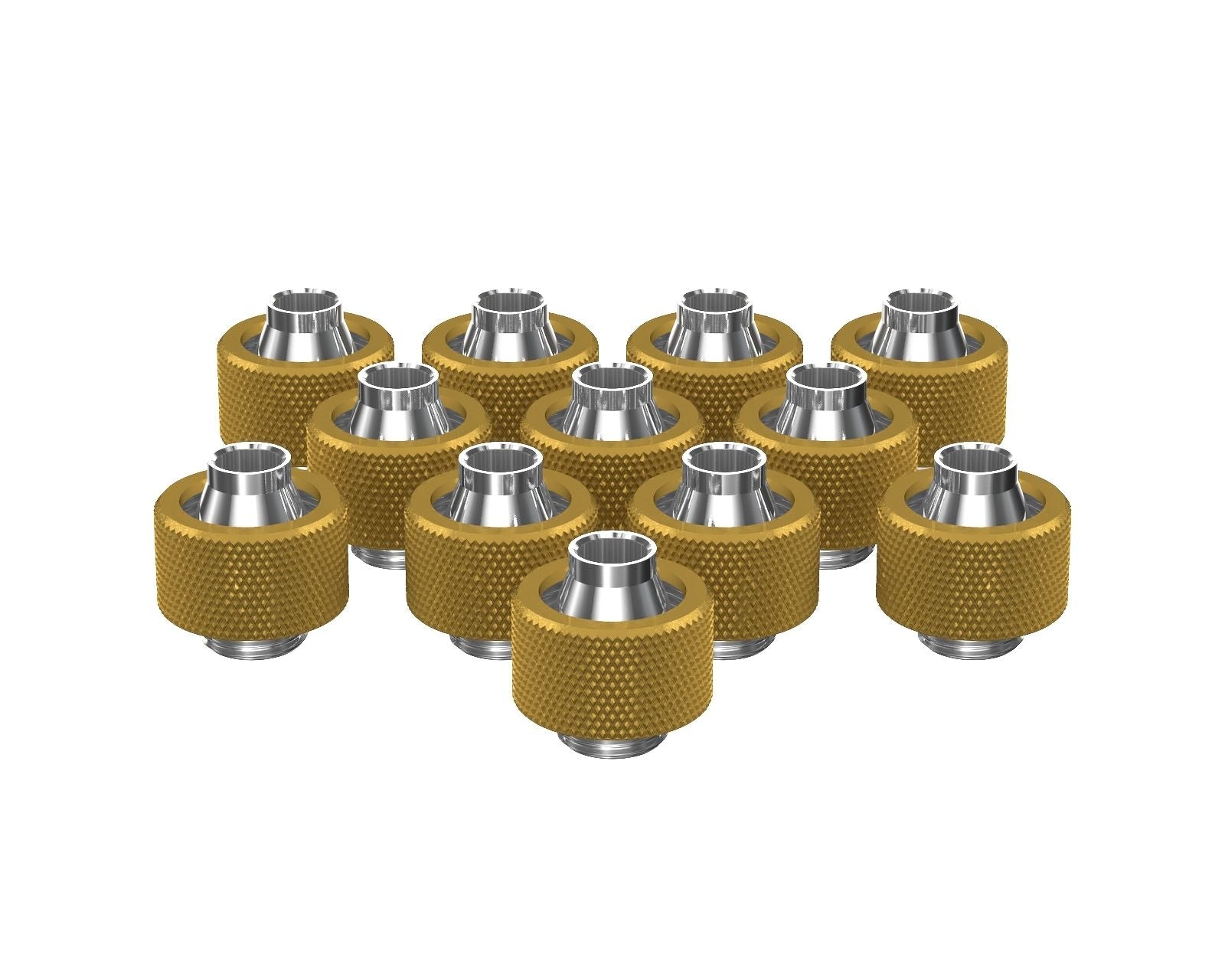 PrimoChill SecureFit SX - Premium Compression Fitting For 3/8in ID x 5/8in OD Flexible Tubing 12 Pack (F-SFSX58-12) - Available in 20+ Colors, Custom Watercooling Loop Ready - Gold