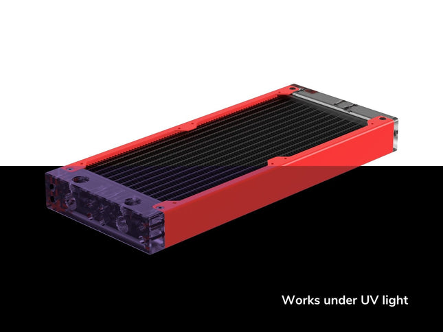 PrimoChill 240SL (30mm) EXIMO Modular Radiator, Clear Acrylic, 2x120mm, Dual Fan (R-SL-A24) Available in 20+ Colors, Assembled in USA and Custom Watercooling Loop Ready - UV Red
