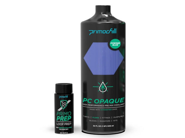 PrimoChill Opaque - Computer WaterCooling Show Coolant, Solid/Non-Transparent, Full Protection, Advanced User, PrimoPrep Included, Proudly Made in The USA (32oz/.9L) - Powder Blue