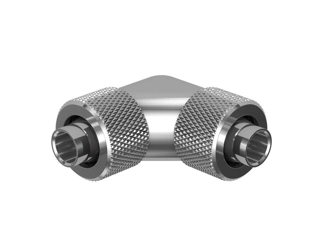 PrimoChill SecureFit SX - Premium 90 Degree Compression Fitting Set For 3/8in ID x 1/2in OD Flexible Tubing (F-SFSX1290) - Available in 20+ Colors, Custom Watercooling Loop Ready - Silver Nickel