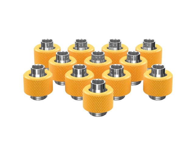 PrimoChill SecureFit SX - Premium Compression Fitting For 3/8in ID x 1/2in OD Flexible Tubing 12 Pack (F-SFSX12-12) - Available in 20+ Colors, Custom Watercooling Loop Ready - Yellow