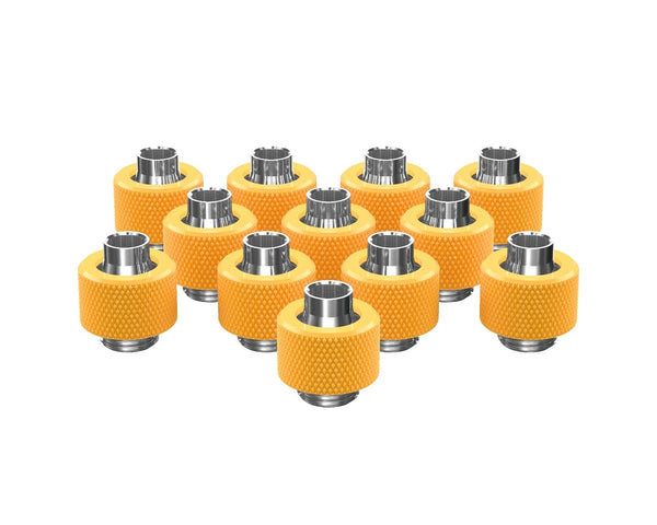 PrimoChill SecureFit SX - Premium Compression Fitting For 3/8in ID x 1/2in OD Flexible Tubing 12 Pack (F-SFSX12-12) - Available in 20+ Colors, Custom Watercooling Loop Ready - PrimoChill - KEEPING IT COOL Yellow