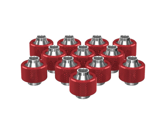 PrimoChill SecureFit SX - Premium Compression Fitting For 7/16in ID x 5/8in OD Flexible Tubing 12 Pack (F-SFSX758-12) - Available in 20+ Colors, Custom Watercooling Loop Ready - Candy Red