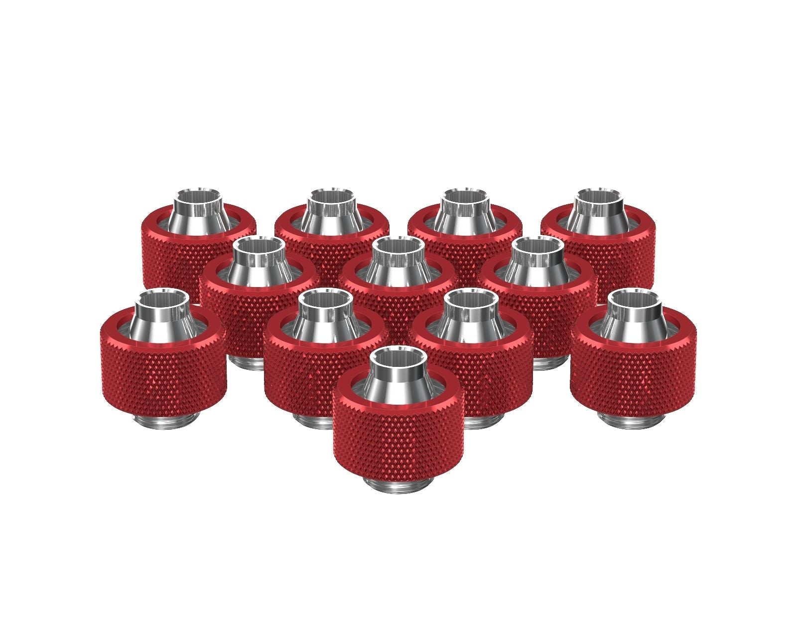 PrimoChill SecureFit SX - Premium Compression Fitting For 7/16in ID x 5/8in OD Flexible Tubing 12 Pack (F-SFSX758-12) - Available in 20+ Colors, Custom Watercooling Loop Ready - Candy Red