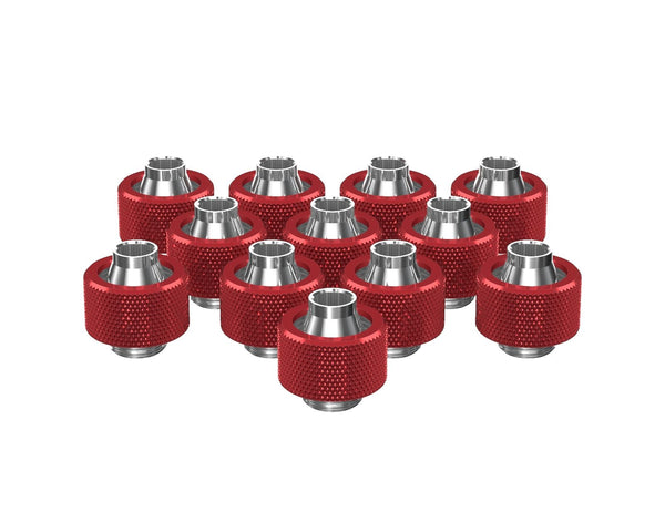 PrimoChill SecureFit SX - Premium Compression Fitting For 7/16in ID x 5/8in OD Flexible Tubing 12 Pack (F-SFSX758-12) - Available in 20+ Colors, Custom Watercooling Loop Ready - PrimoChill - KEEPING IT COOL Candy Red