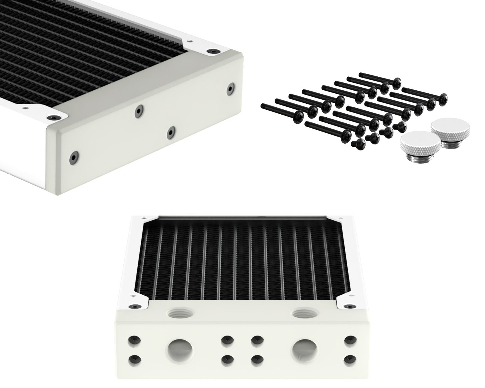 PrimoChill 480SL (30mm) EXIMO Modular Radiator, White POM, 4x120mm, Quad Fan (R-SL-W48) Available in 20+ Colors, Assembled in USA and Custom Watercooling Loop Ready - Sky White