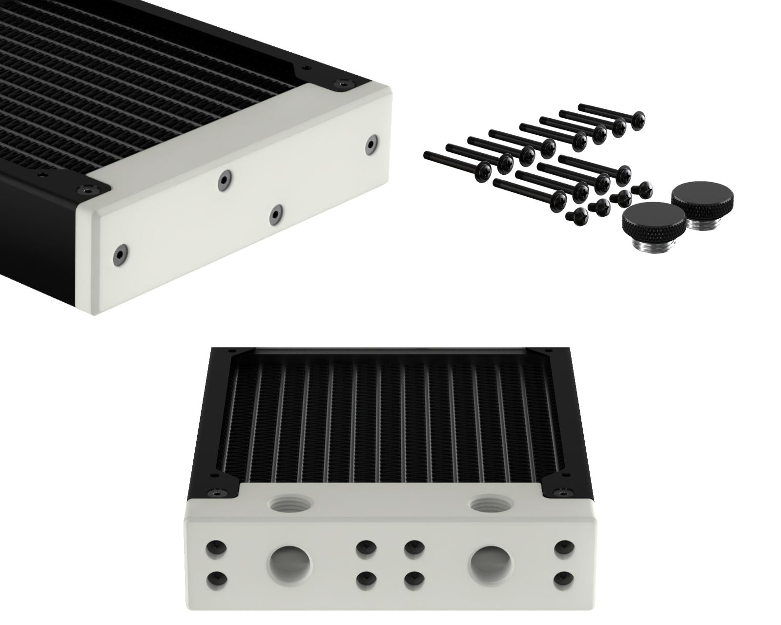 PrimoChill 360SL (30mm) EXIMO Modular Radiator, White POM, 3x120mm, Triple Fan (R-SL-W36) Available in 20+ Colors, Assembled in USA and Custom Watercooling Loop Ready - Satin Black
