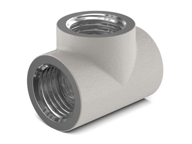 PrimoChill G 1/4in. Inline 3-Way SX Female T Adapter - TX Matte Silver
