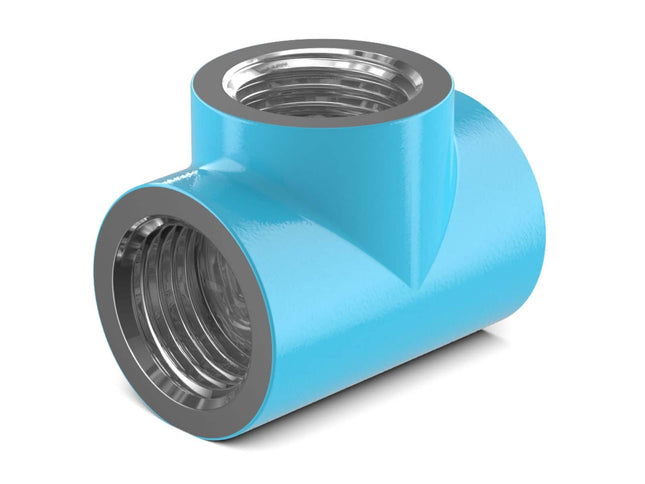 PrimoChill G 1/4in. Inline 3-Way SX Female T Adapter - Sky Blue