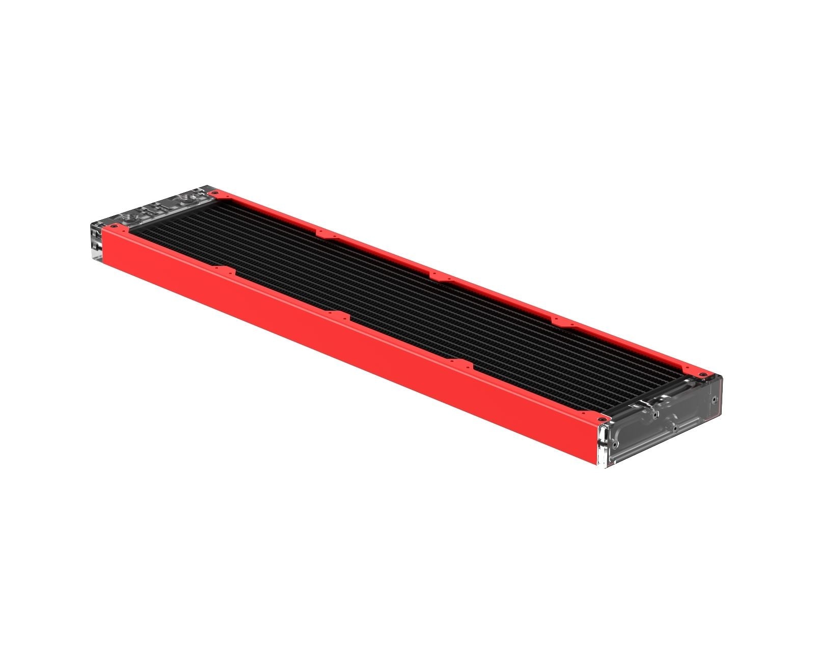 PrimoChill 480SL (30mm) EXIMO Modular Radiator, Clear Acrylic, 4x120mm, Quad Fan (R-SL-A48) Available in 20+ Colors, Assembled in USA and Custom Watercooling Loop Ready - UV Red