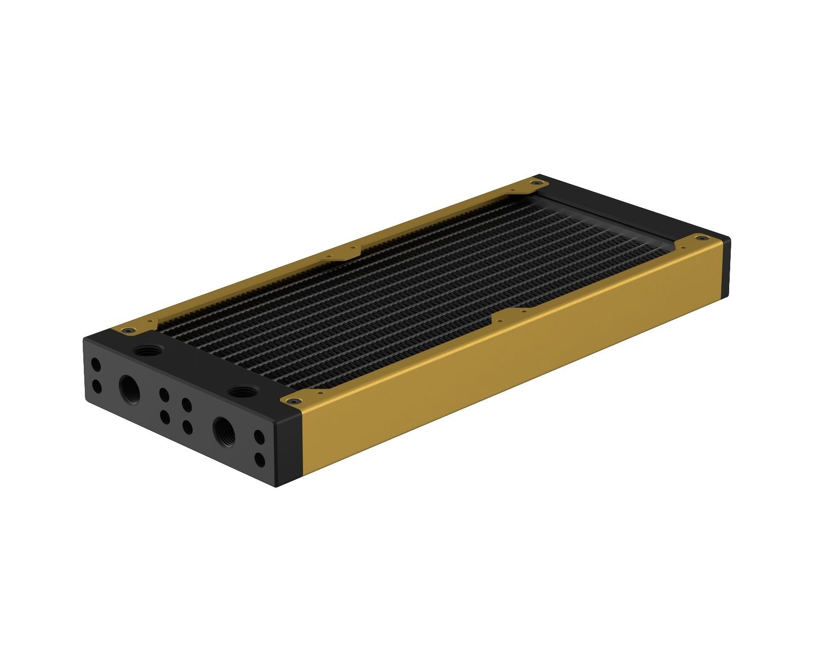 PrimoChill 240SL (30mm) EXIMO Modular Radiator, Black POM, 2x120mm, Dual Fan (R-SL-BK24) Available in 20+ Colors, Assembled in USA and Custom Watercooling Loop Ready - Gold