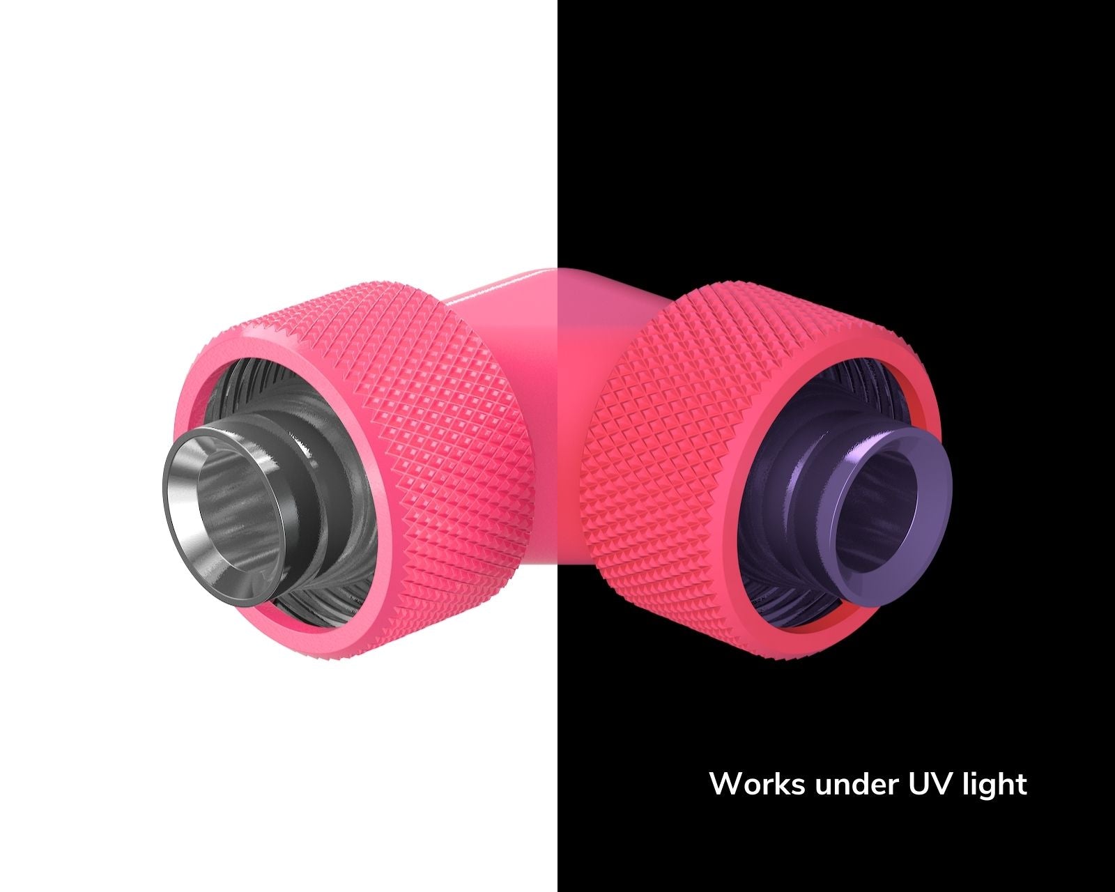 PrimoChill SecureFit SX - Premium 90 Degree Compression Fitting Set For 1/2in ID x 3/4in OD Flexible Tubing (F-SFSX3490) - Available in 20+ Colors, Custom Watercooling Loop Ready - UV Pink