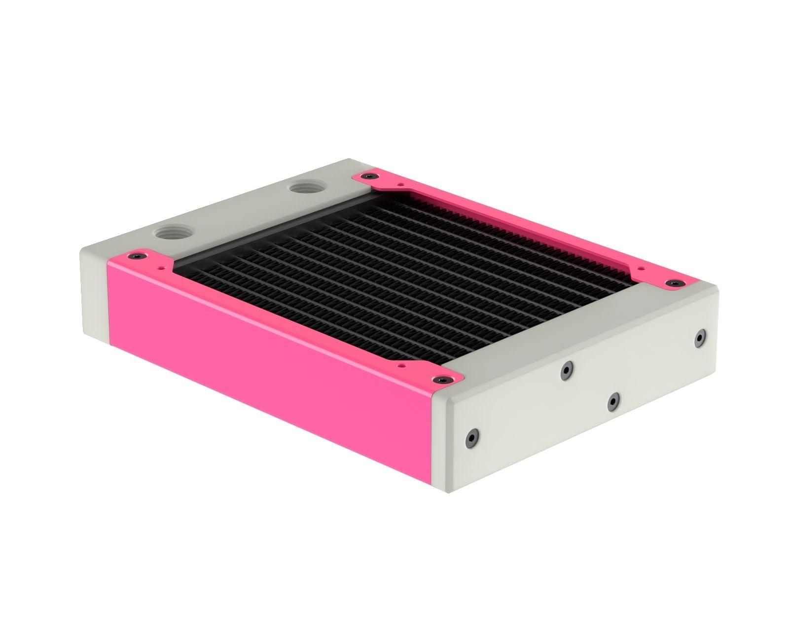 PrimoChill 120SL (30mm) EXIMO Modular Radiator, White POM, 1x120mm, Single Fan (R-SL-W12) Available in 20+ Colors, Assembled in USA and Custom Watercooling Loop Ready - UV Pink