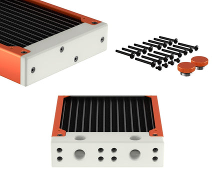 PrimoChill 480SL (30mm) EXIMO Modular Radiator, White POM, 4x120mm, Quad Fan (R-SL-W48) Available in 20+ Colors, Assembled in USA and Custom Watercooling Loop Ready - Candy Copper