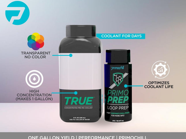 PrimoChill True - Computer WaterCooling Coolant, Concentrate, Low-Conductive, Transparent, Full Protection, PrimoPrep Included, Proudly Made in the USA (Yields a Gallon of Coolant) - Clear