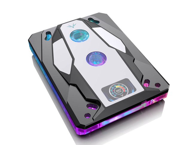 Granzon GAMS CPU Water Cooling Block w/ Temp Digital Display - Black w/ 5v Addressable RGB (RBW) for AMD Ryzen 3/5/7/9 (AM4/AM5)