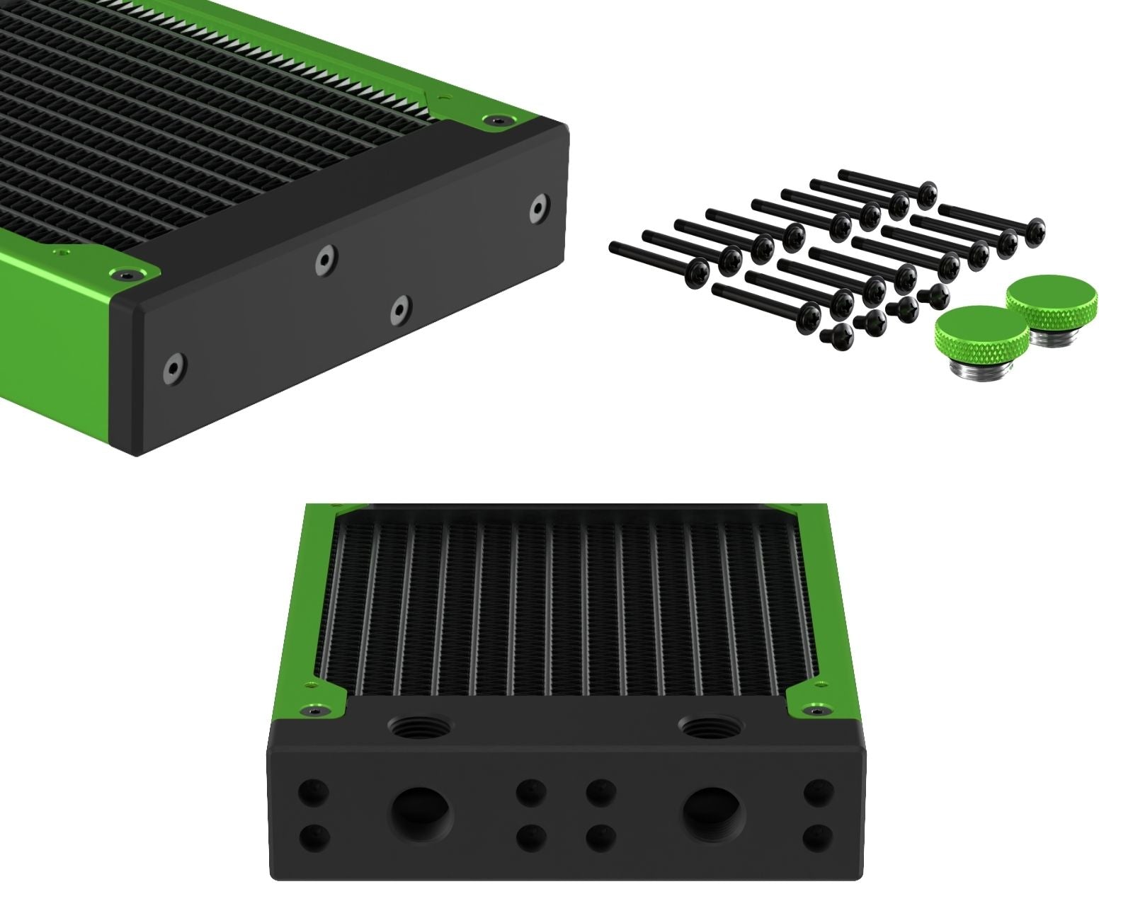PrimoChill 480SL (30mm) EXIMO Modular Radiator, Black POM, 4x120mm, Quad Fan (R-SL-BK48) Available in 20+ Colors, Assembled in USA and Custom Watercooling Loop Ready - Toxic Candy